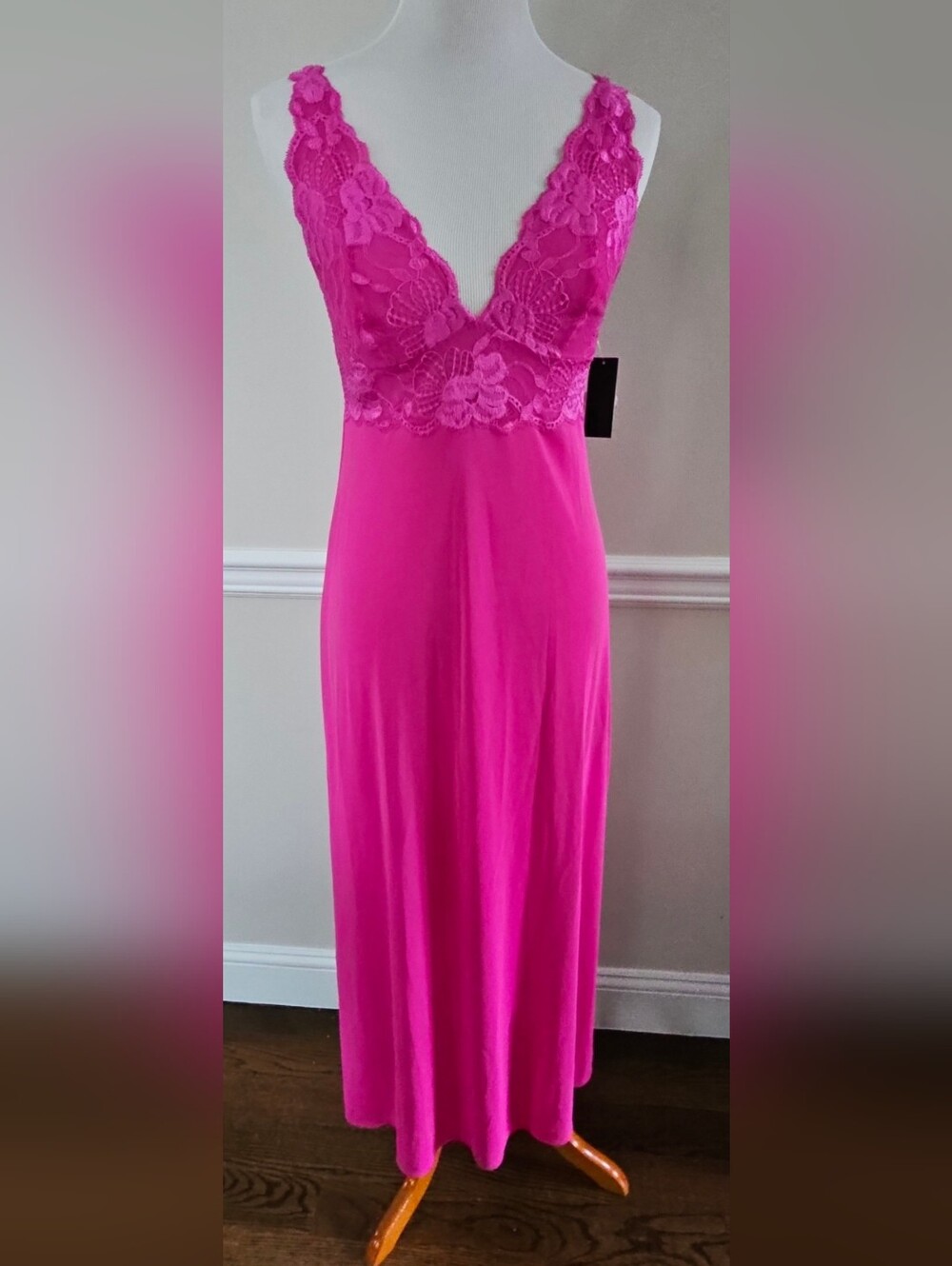 Natori Zen Floral Nightgown Fucscia Pink Lace Slip Dress $195, Sz S, Nwt